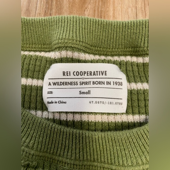 REI COOPERATIVE WALLACE WAFFLE GREEN CREAM WOMENS SWEATER PULLOVER SZ SMALL - Picture 3 of 7